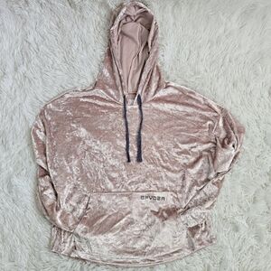 Spyder Pink Velvet Cropped Drawstring Hoodie Medium